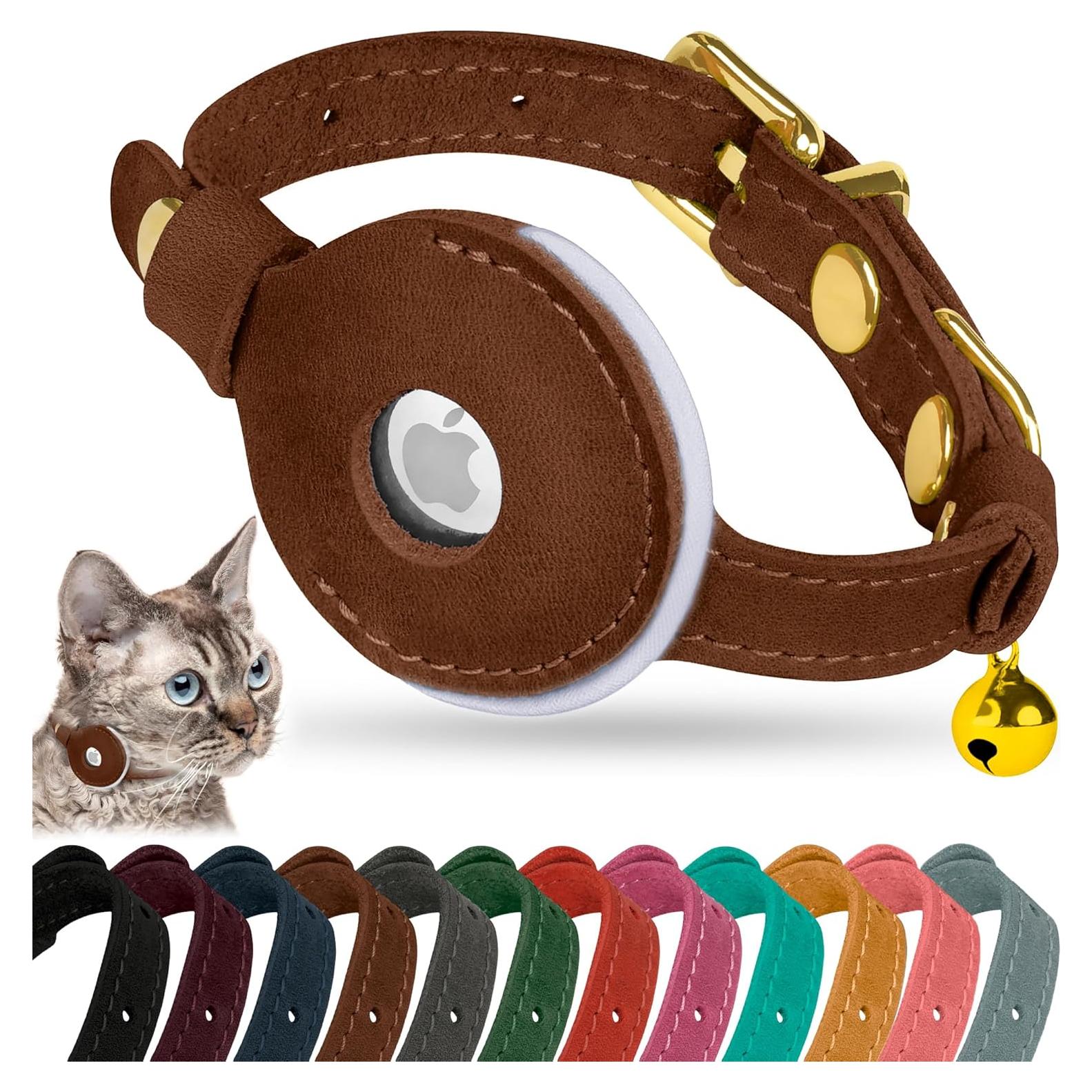 Collar Reflectante de Cuero OOPSDOGGY para Gatos Marrón