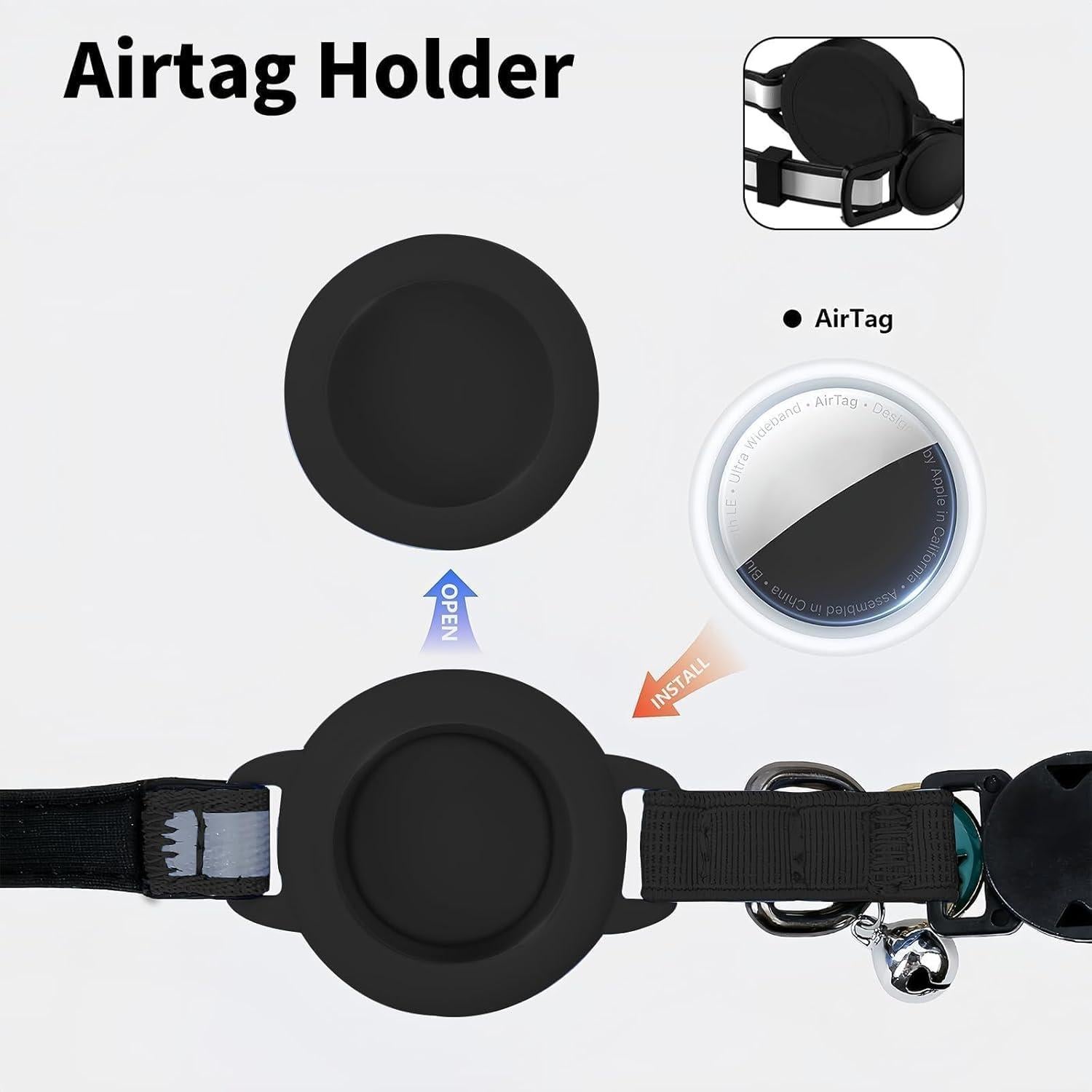 Collar para Gatos Woyinger Reflectante con Soporte AirTag Negro