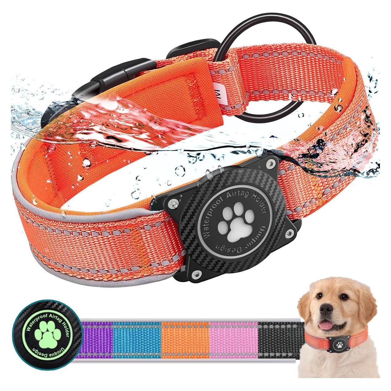 Collar para Perros Airtag OKVSKO Impermeable Reflectante Naranja S