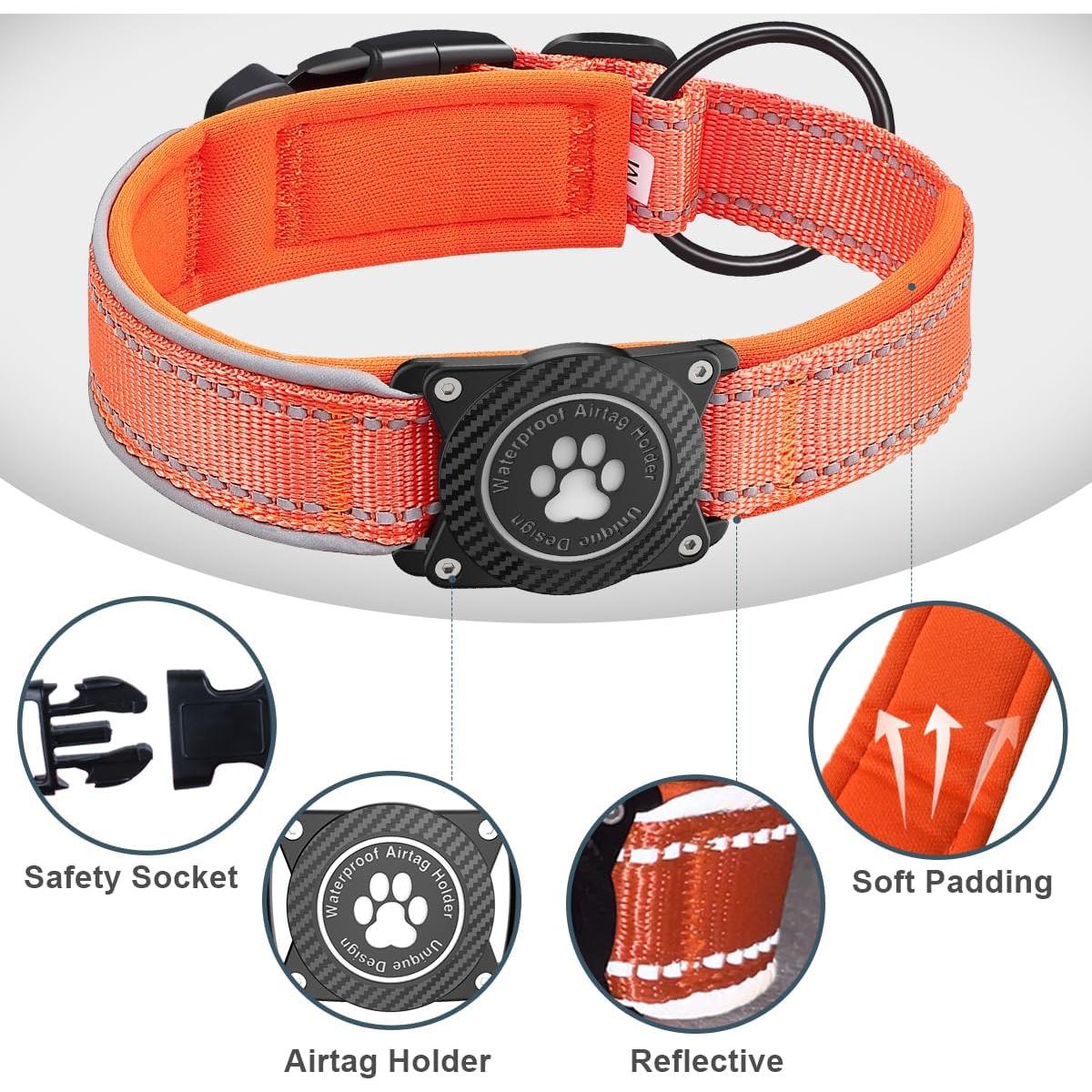 Collar para Perros Airtag OKVSKO Impermeable Reflectante Naranja S