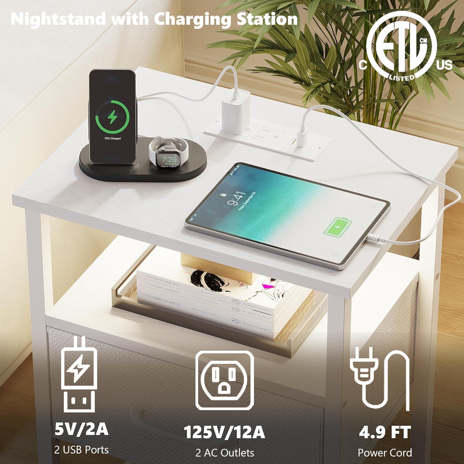 Juego de Mesas de Noche TRIFEBLE LED con Carga USB 2 Piezas