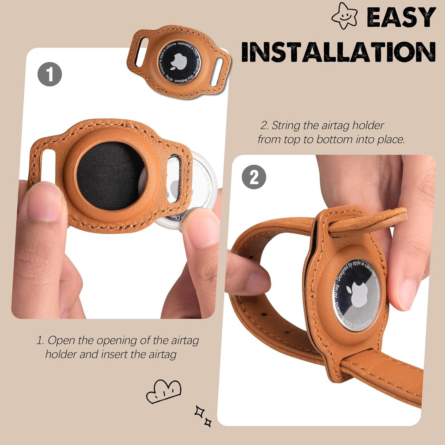 Collar para Gato AirTag Jowlroel Cuero Marrón Claro 33cm