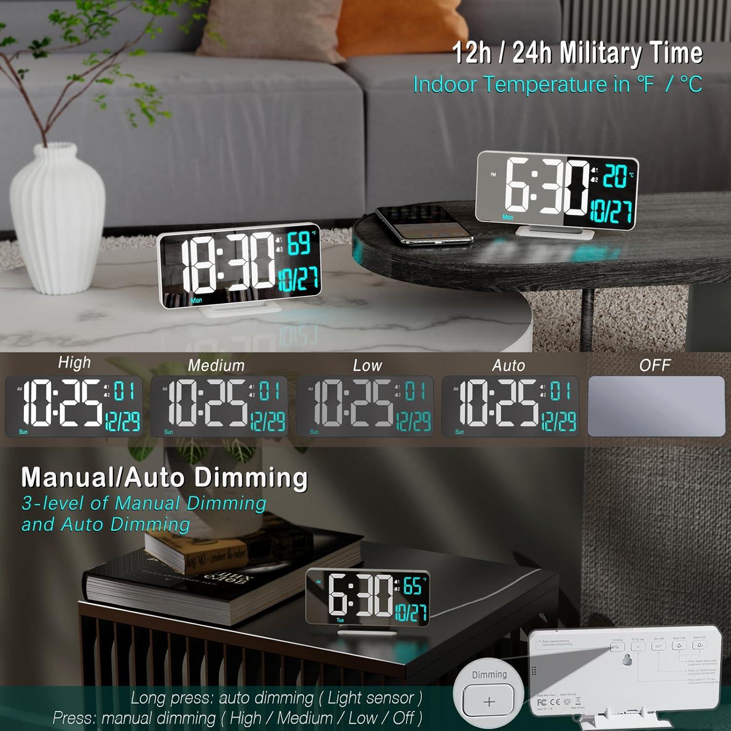 Reloj Digital LED KOSUMOSU 6.7" Blanco con Alarma Doble
