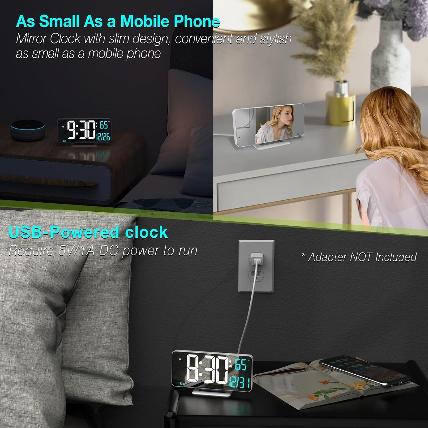 Reloj Digital LED KOSUMOSU 6.7" Blanco con Alarma Doble