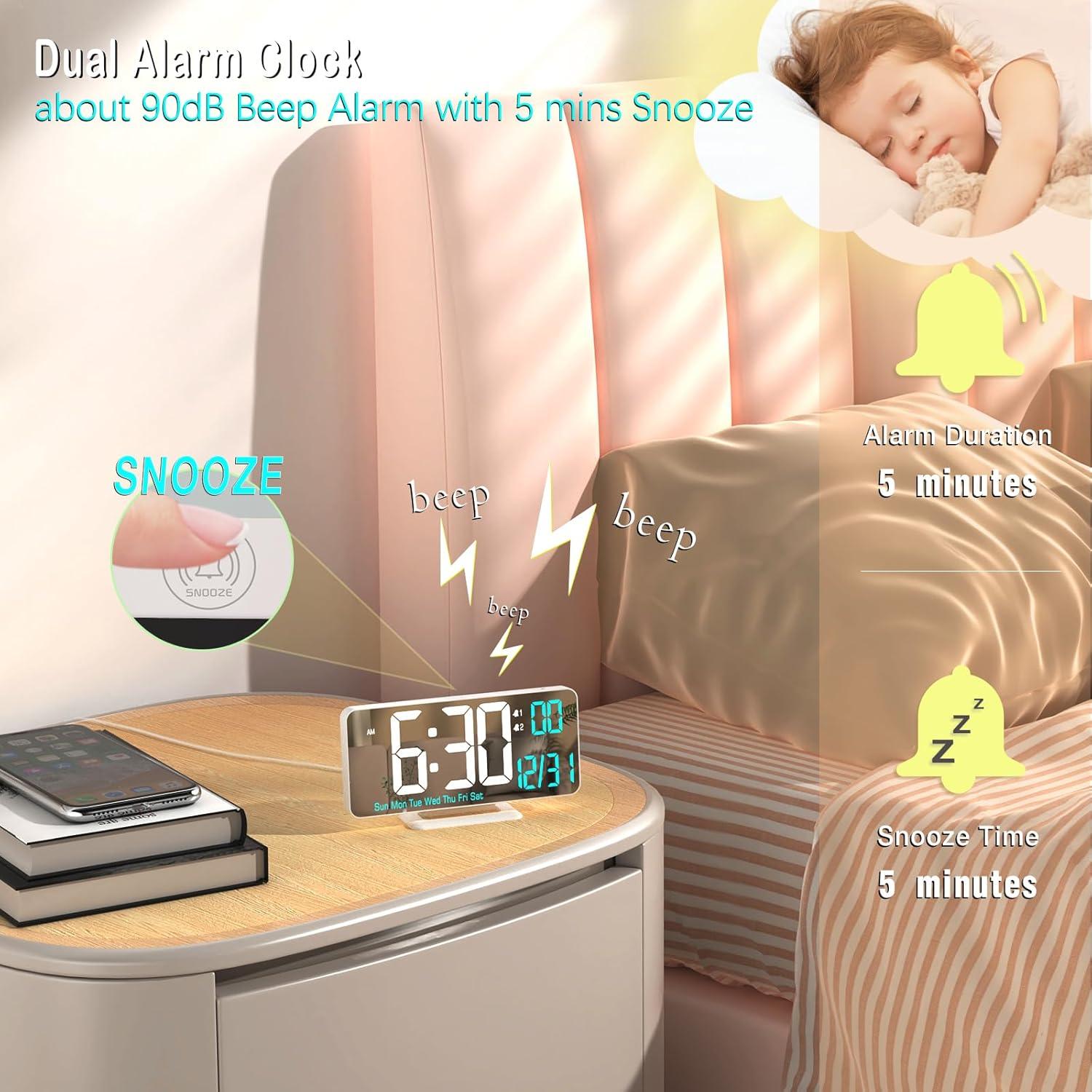 Reloj Digital LED KOSUMOSU 6.7" Blanco con Alarma Doble