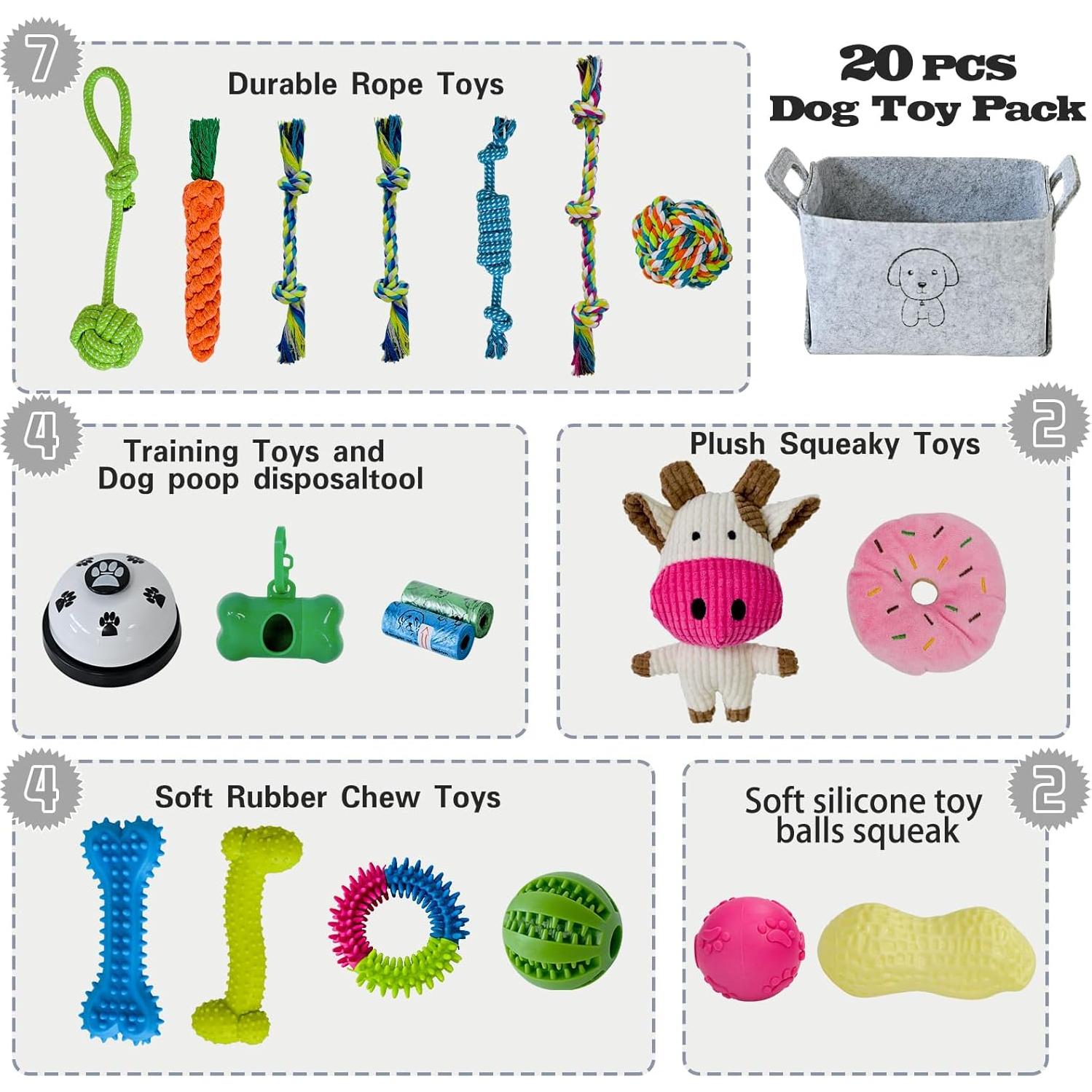 20 Piezas Juguetes para Perros MRSOHRET con Canasta