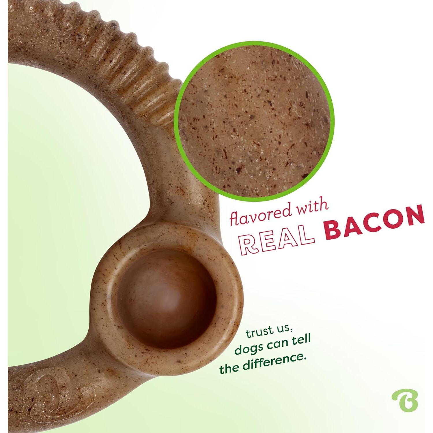 Benebone Anillo Masticable Duradero para Perros Mediano Tocino