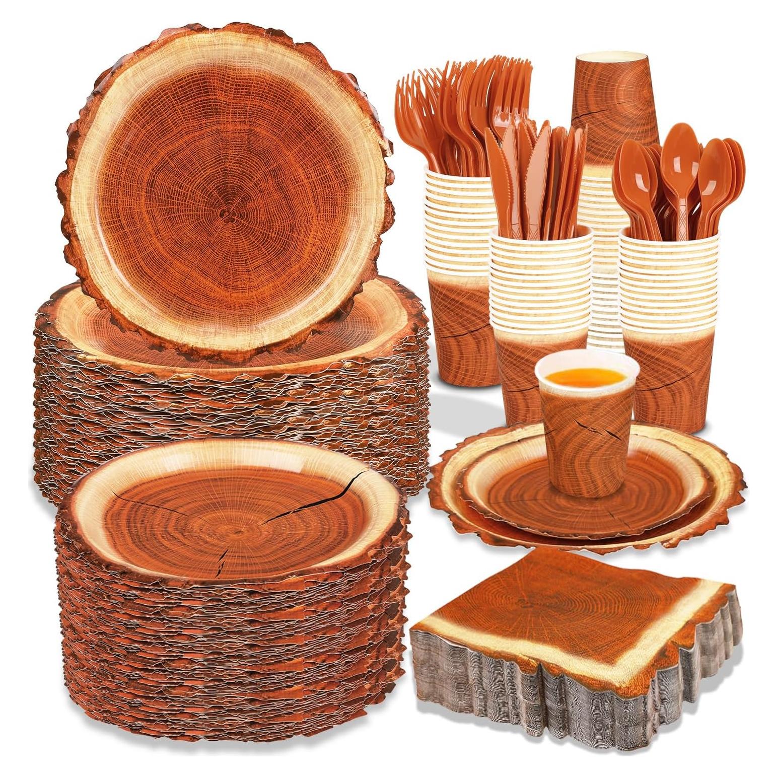 Juego de Fiesta 400 Piezas FULJOOY Diseño Madera Rústica