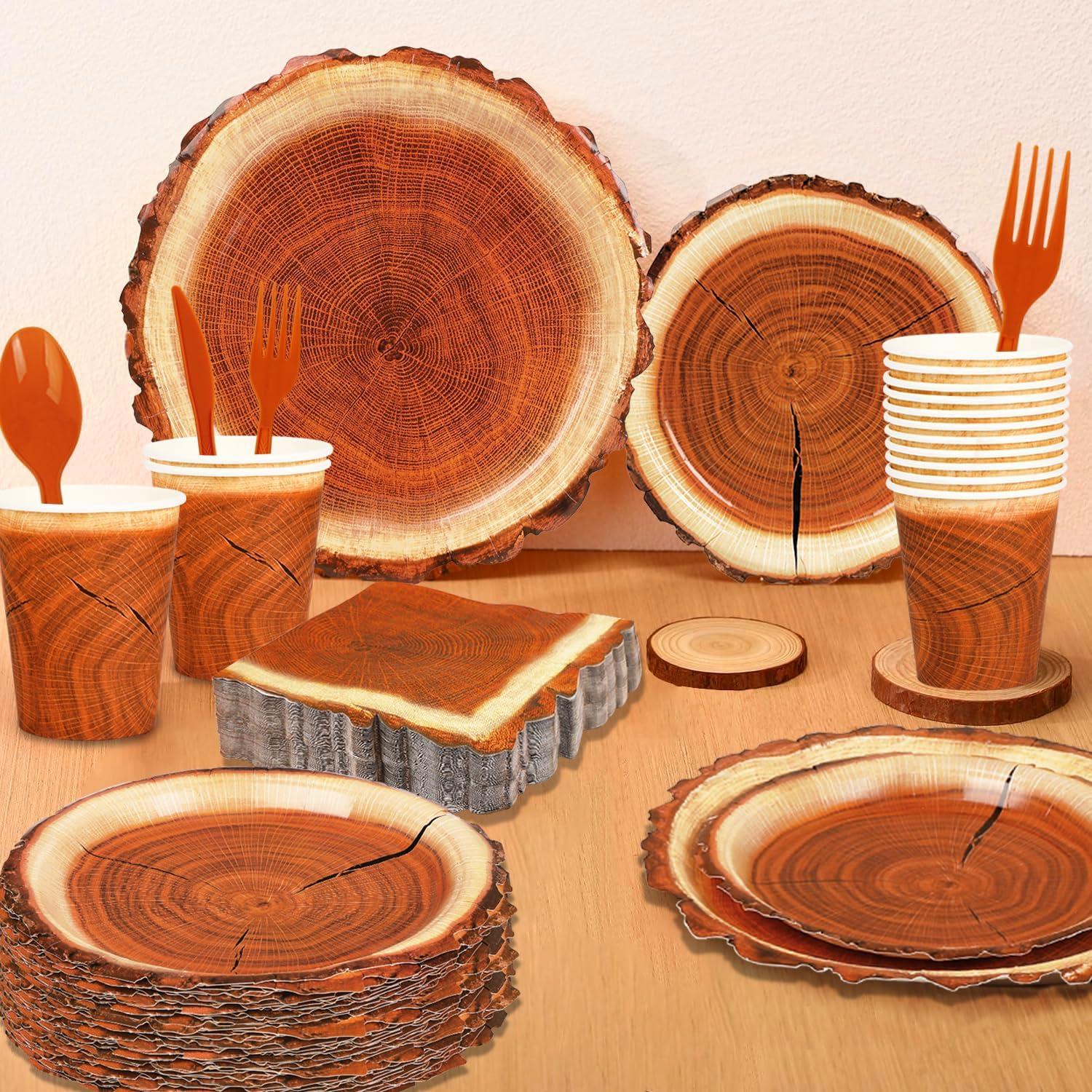 Juego de Fiesta 400 Piezas FULJOOY Diseño Madera Rústica