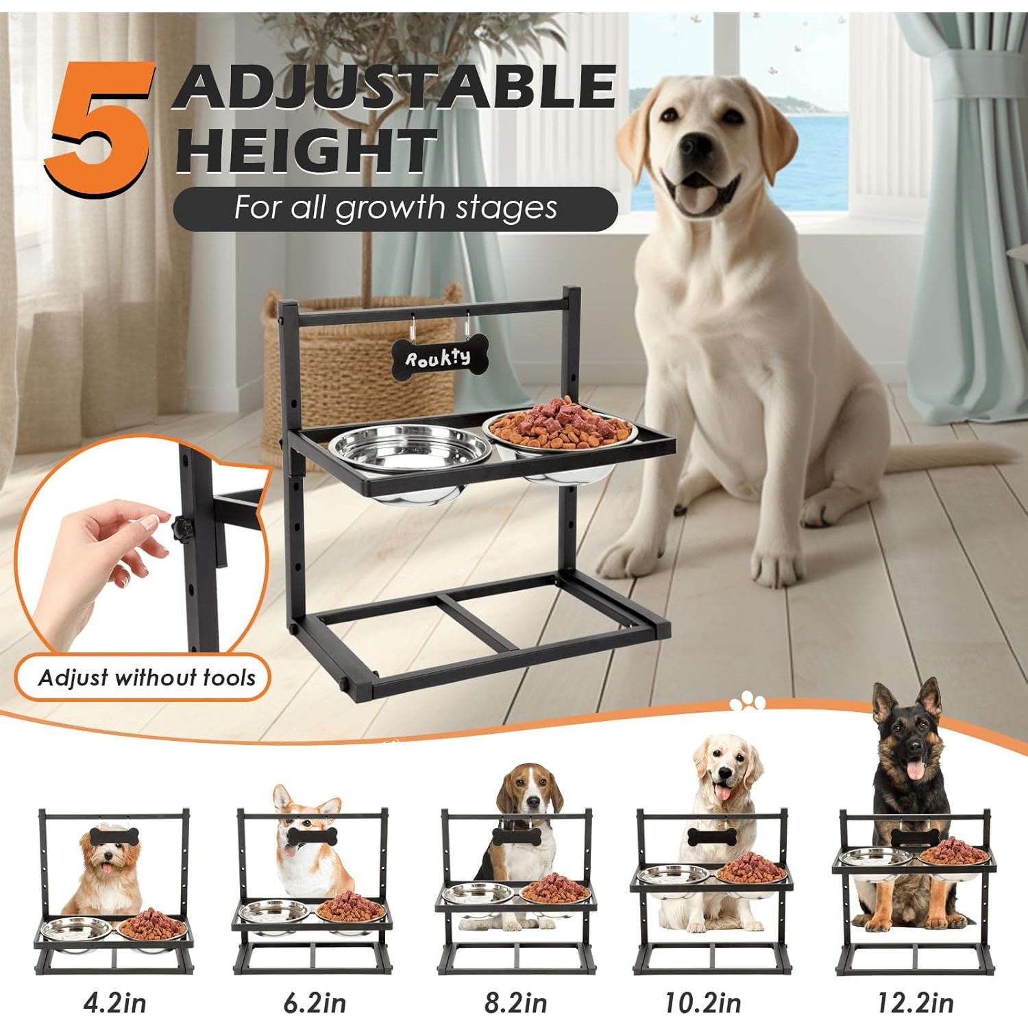 Cuencos Elevados para Perros ADENGL Ajustables 5 Alturas