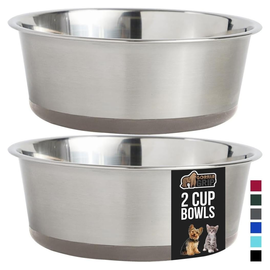 Cuencos para Perros y Gatos Gorilla Grip 2 Tazas Acero Inoxidable