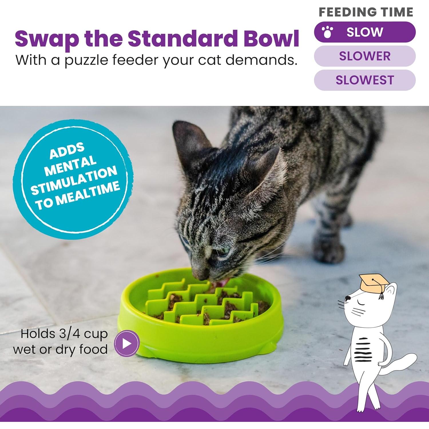 Tazón de Alimentación Lenta para Gatos Outward Hound Verde