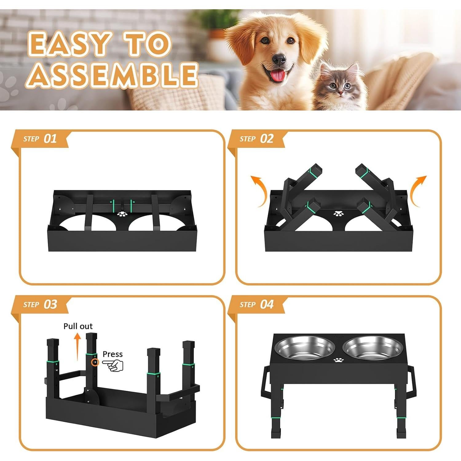 Cuencos Elevados para Perros Enayplon con 2 Cuencos de Acero