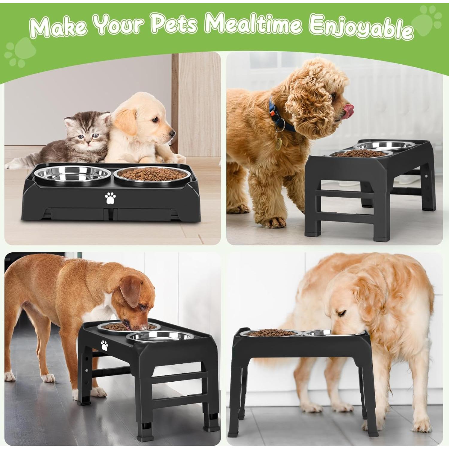 Cuencos Elevados Ajustables AIRMX para Perros Medianos Negros