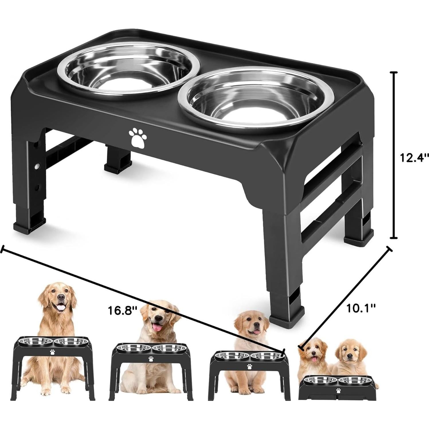 Cuencos Elevados Ajustables AIRMX para Perros Medianos Negros