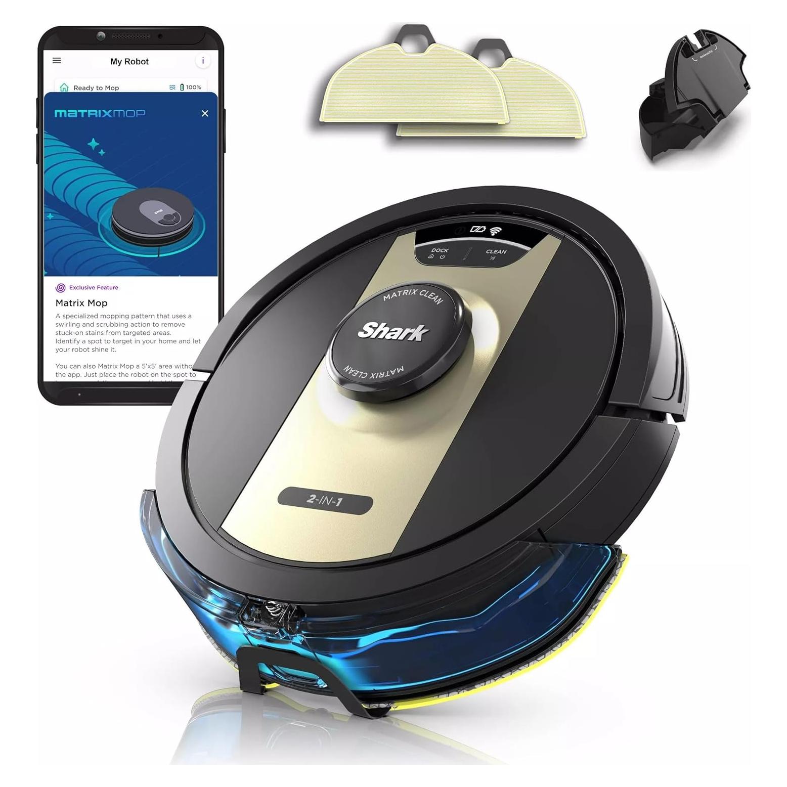 Aspiradora Robot Shark IQ 2-en-1 con Mopa Sónica, Negro/Dorado