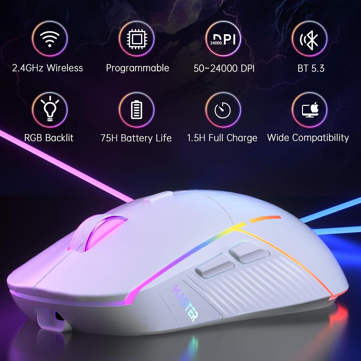 Ratón Gaming Inalámbrico FFJ Master01 RGB 24000 DPI Blanco