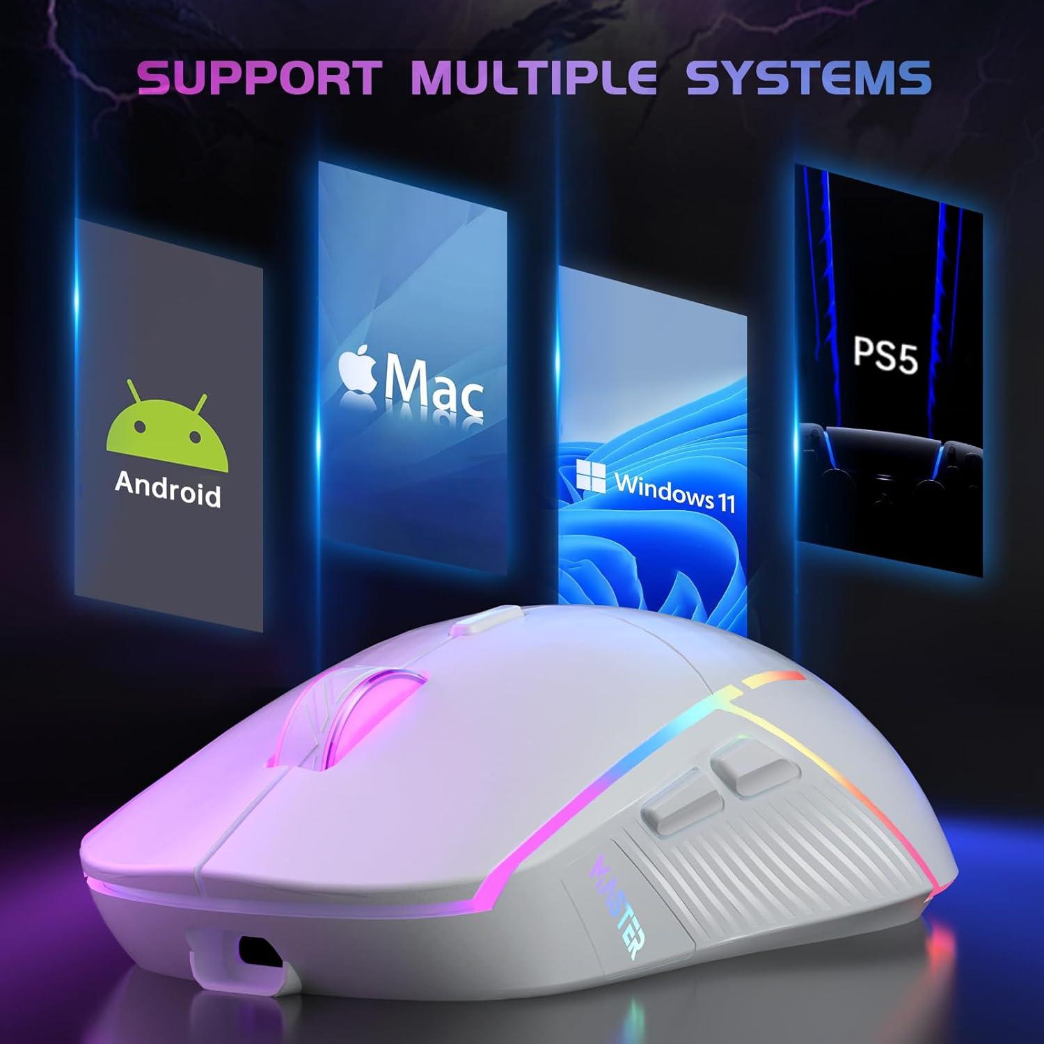 Ratón Gaming Inalámbrico FFJ Master01 RGB 24000 DPI Blanco