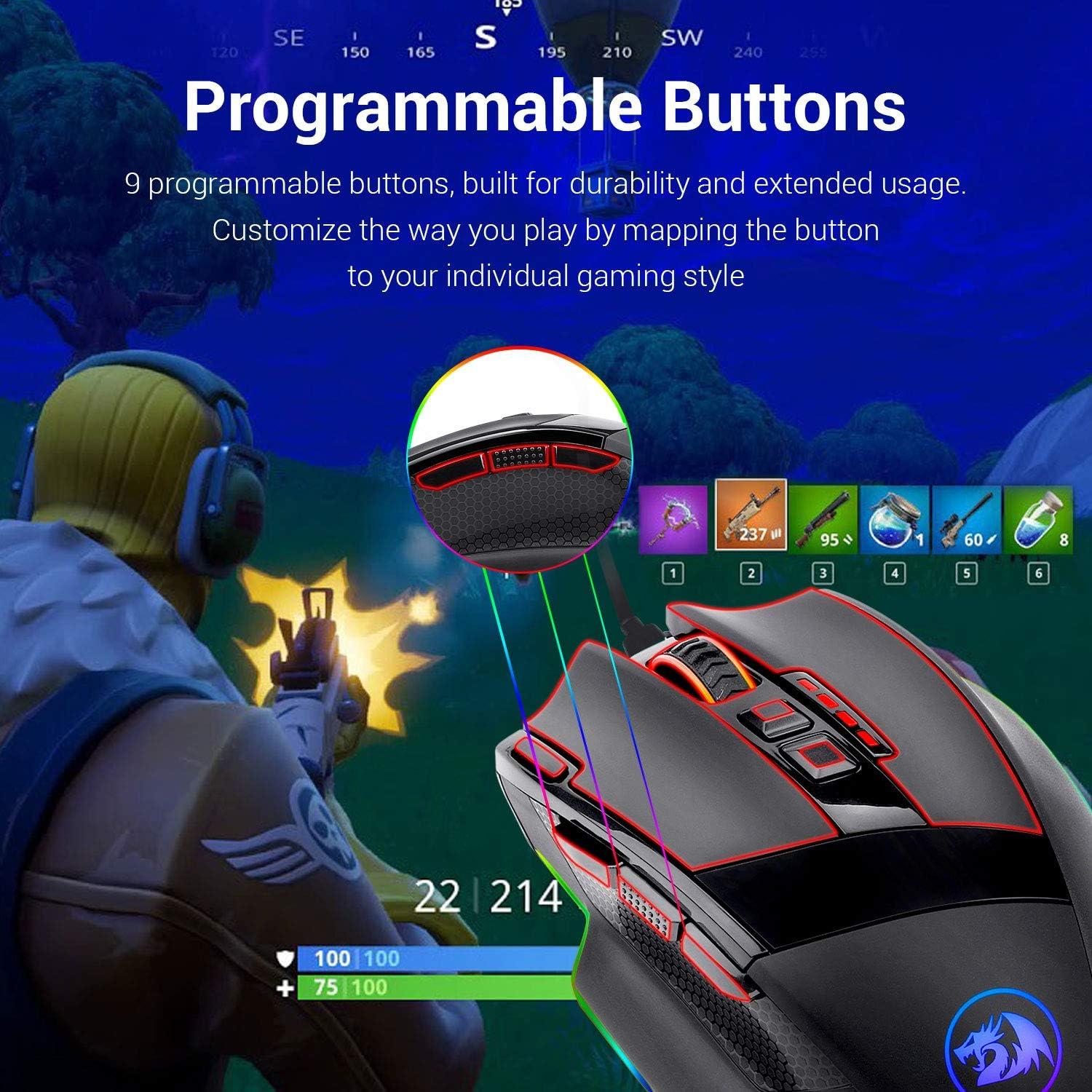 Ratón Gaming Redragon M801 RGB 16000 DPI 9 Botones Negro