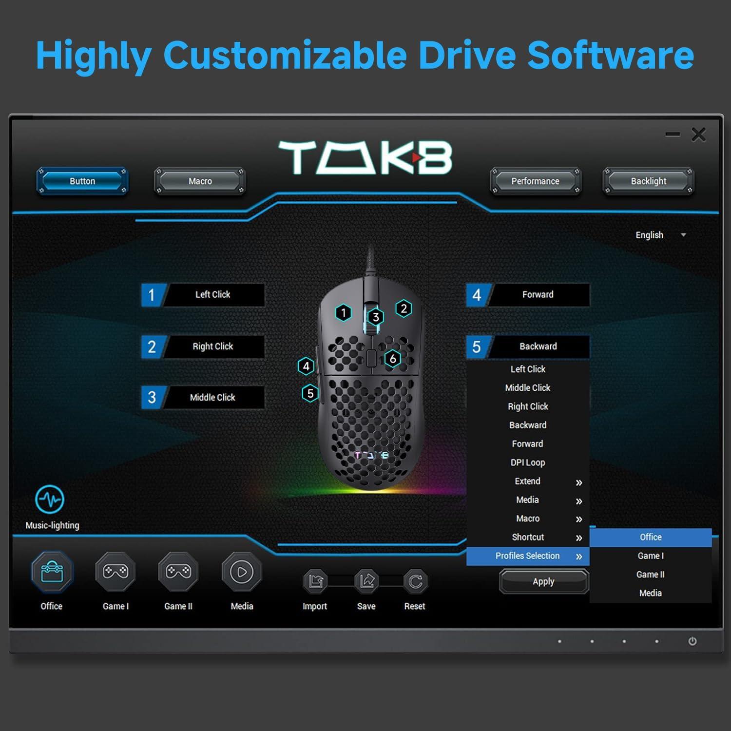 Ratón Gaming TMKB M1SE Ultraligero 75g RGB 12800DPI