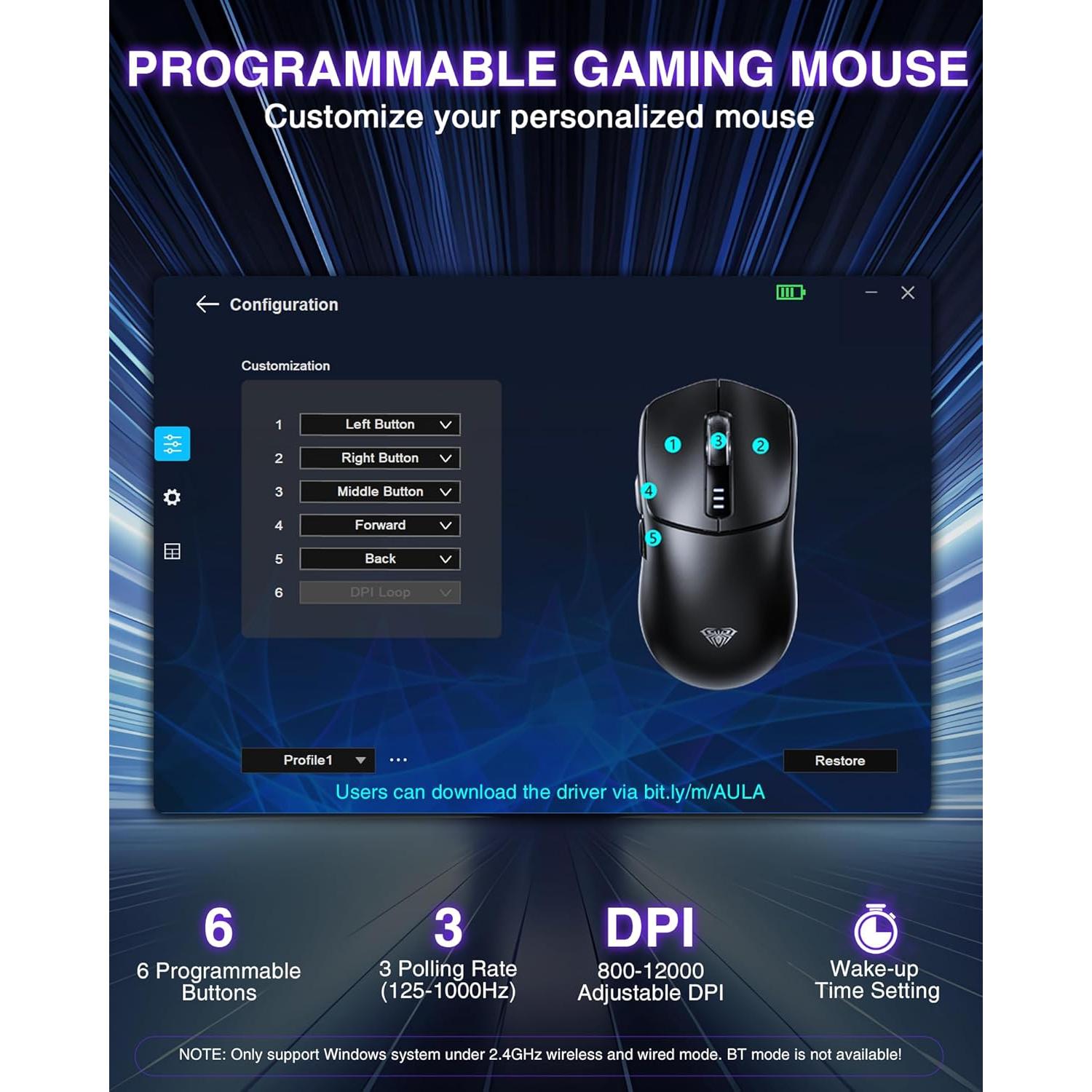 Ratón Gaming Inalámbrico AULA SC580 12000 DPI Ergonómico