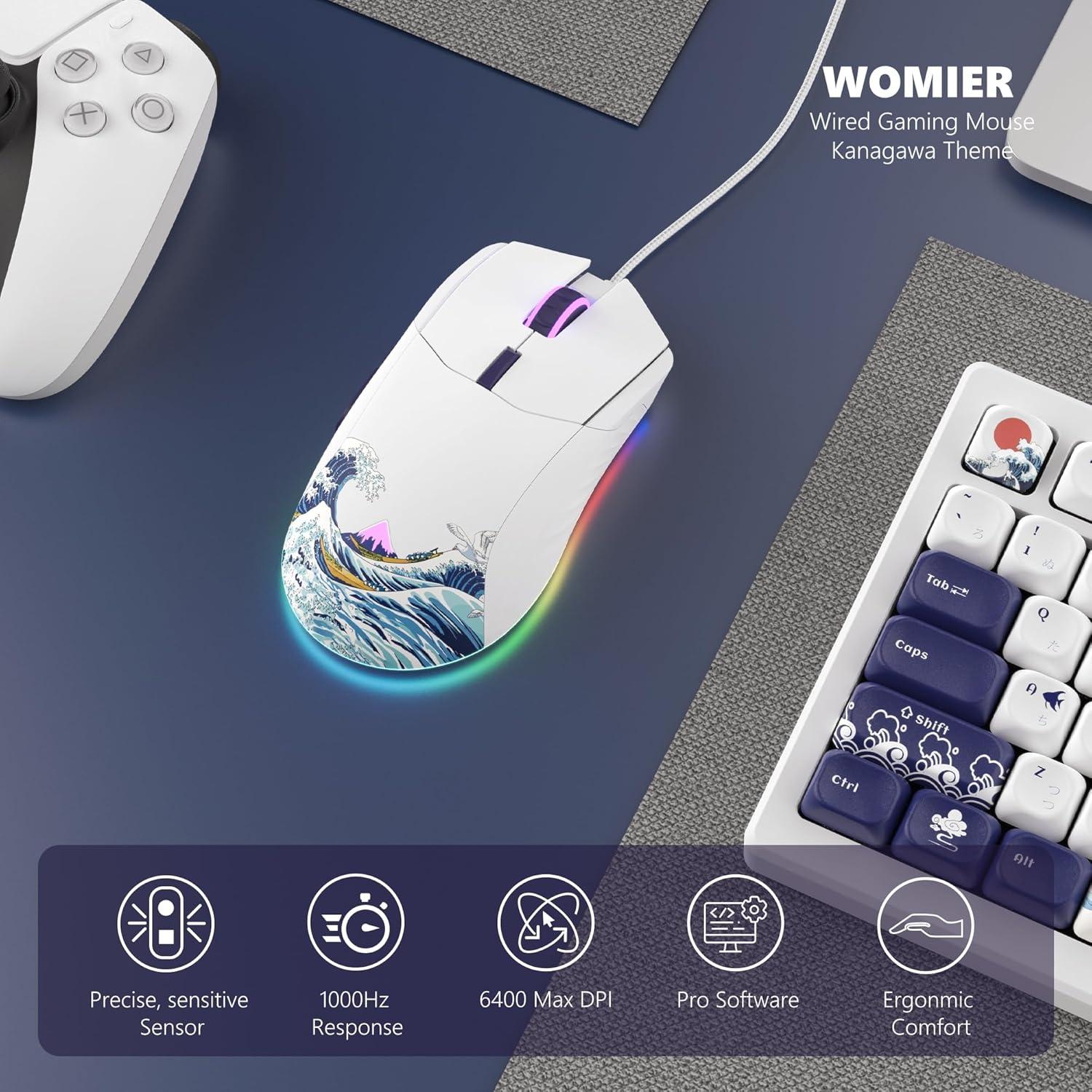 Ratón Gaming Womier Kanagawa RGB Blanco 12000DPI 6 Botones