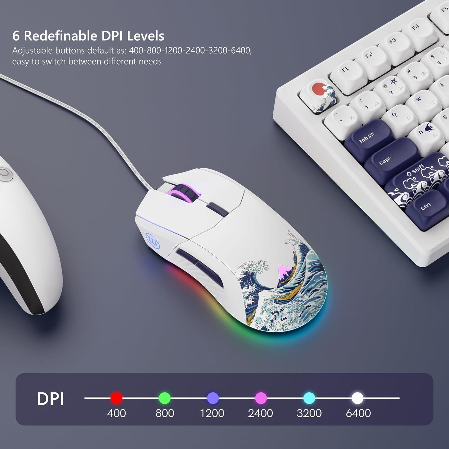 Ratón Gaming Womier Kanagawa RGB Blanco 12000DPI 6 Botones