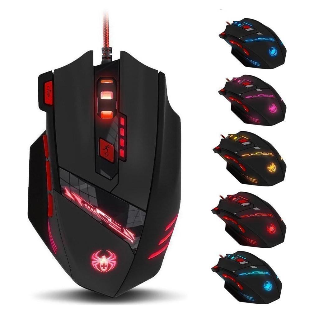 Ratón Gaming Zelotes T90 USB 9200 DPI Ergonómico Negro