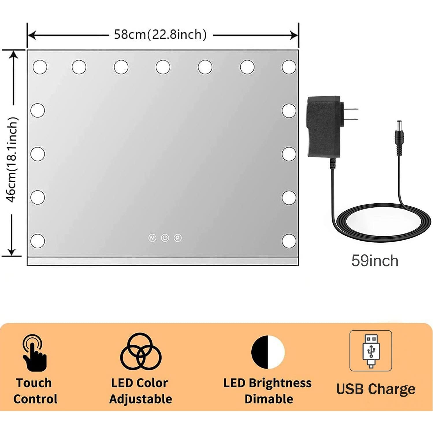Espejo de Tocador Kottova con Luces LED 58.4x45.7 cm