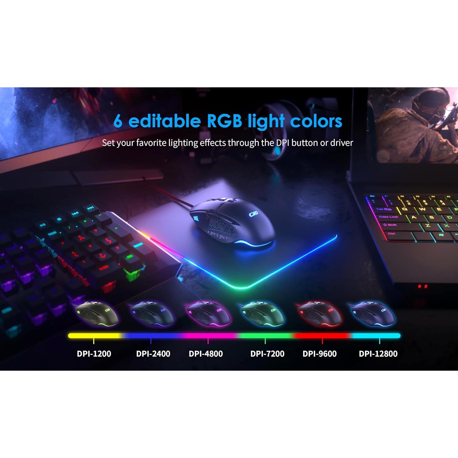 Ratón Gaming CYD C309 Con Cable RGB 12800 DPI 8 Botones