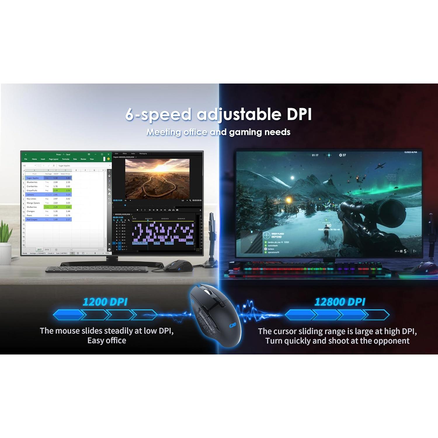 Ratón Gaming CYD C309 Con Cable RGB 12800 DPI 8 Botones