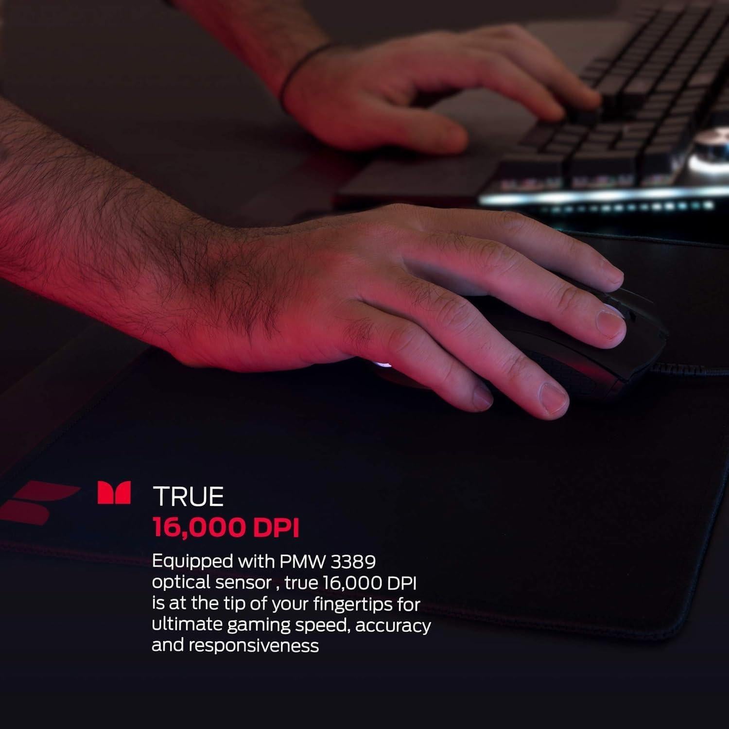 Mouse para Juegos Monster RGB 16,000 DPI Ergonómico Negro