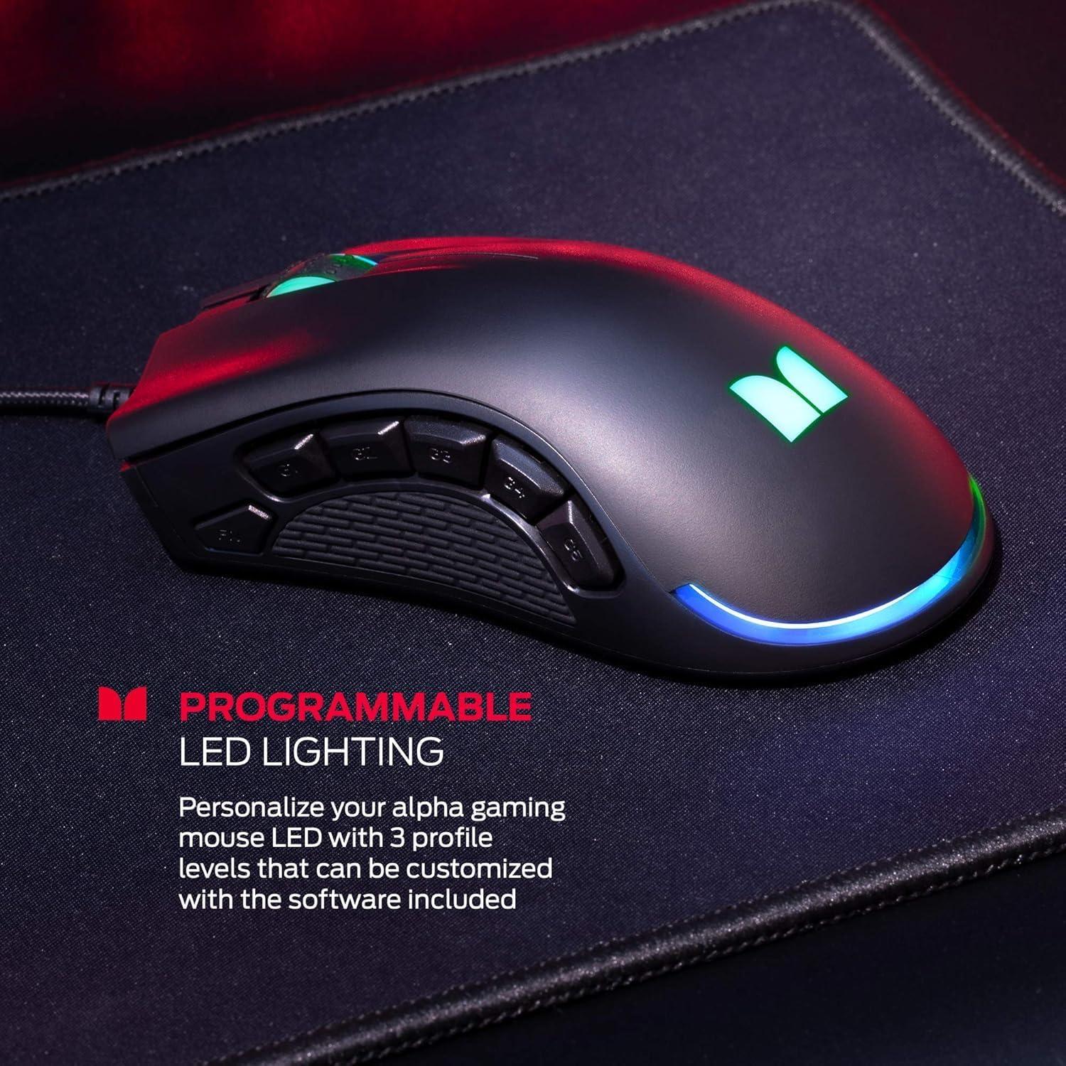 Mouse para Juegos Monster RGB 16,000 DPI Ergonómico Negro