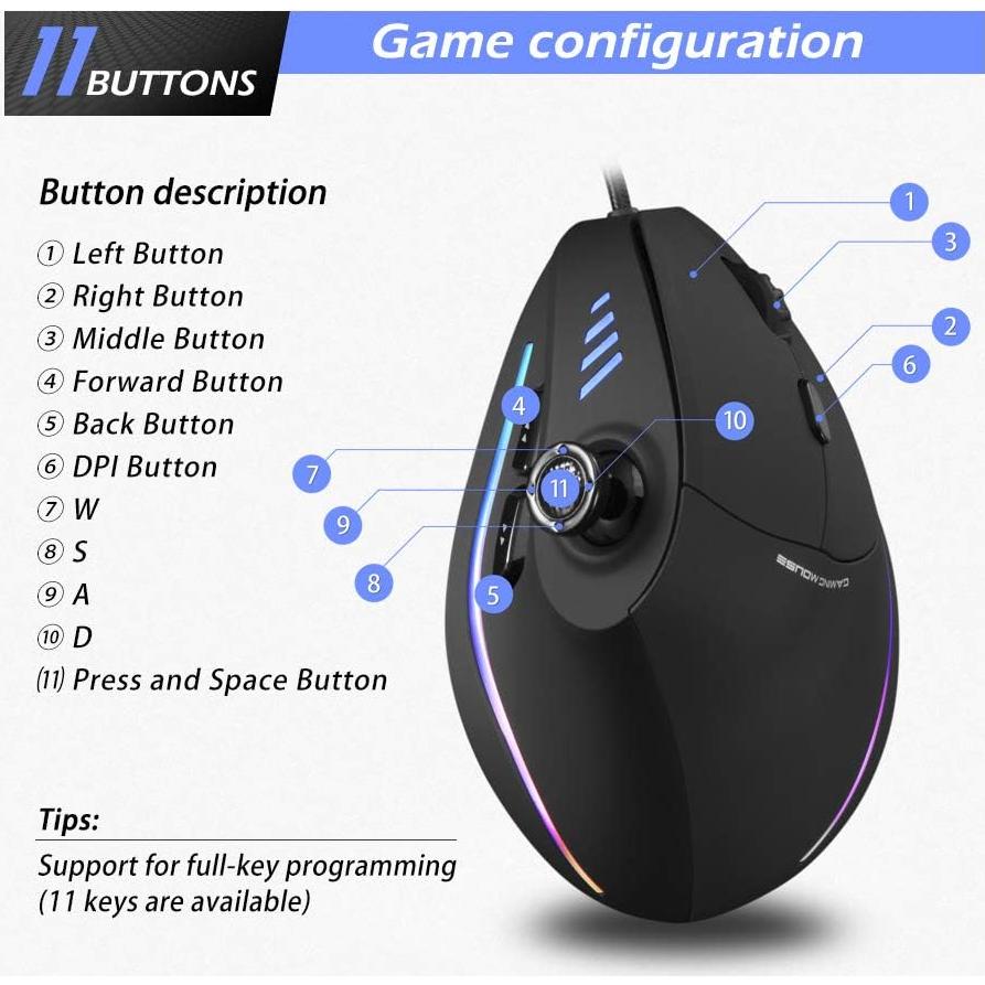 Mouse Ergonómico Vertical Zelotes C18 10000 DPI RGB USB