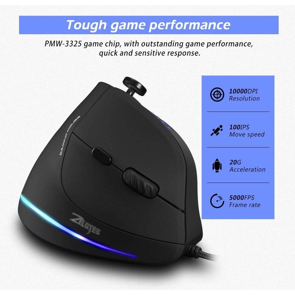Mouse Ergonómico Vertical Zelotes C18 10000 DPI RGB USB