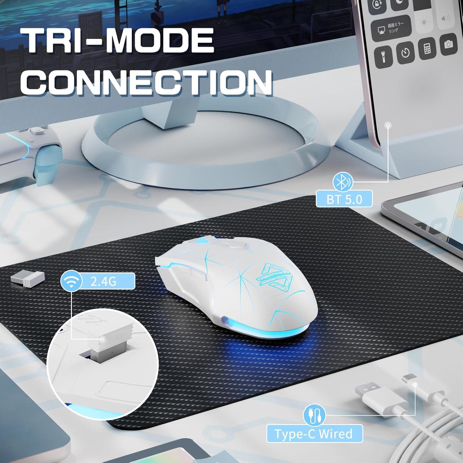 Ratón Gaming FELICON AJ52PRO Inalámbrico 10000DPI RGB Blanco