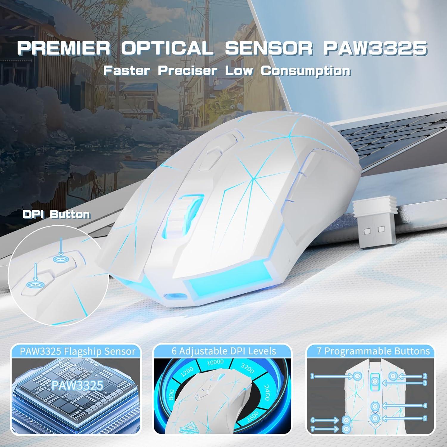 Ratón Gaming FELICON AJ52PRO Inalámbrico 10000DPI RGB Blanco