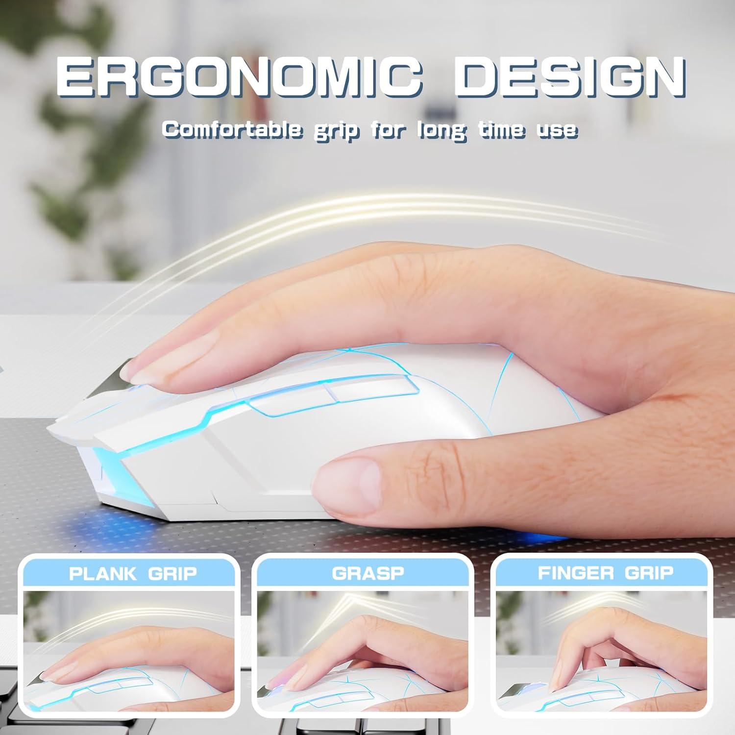 Ratón Gaming FELICON AJ52PRO Inalámbrico 10000DPI RGB Blanco