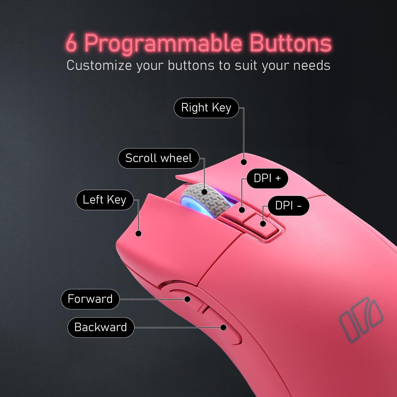 Ratón Gaming Inalámbrico iRocks M31R Rosa 26000 DPI