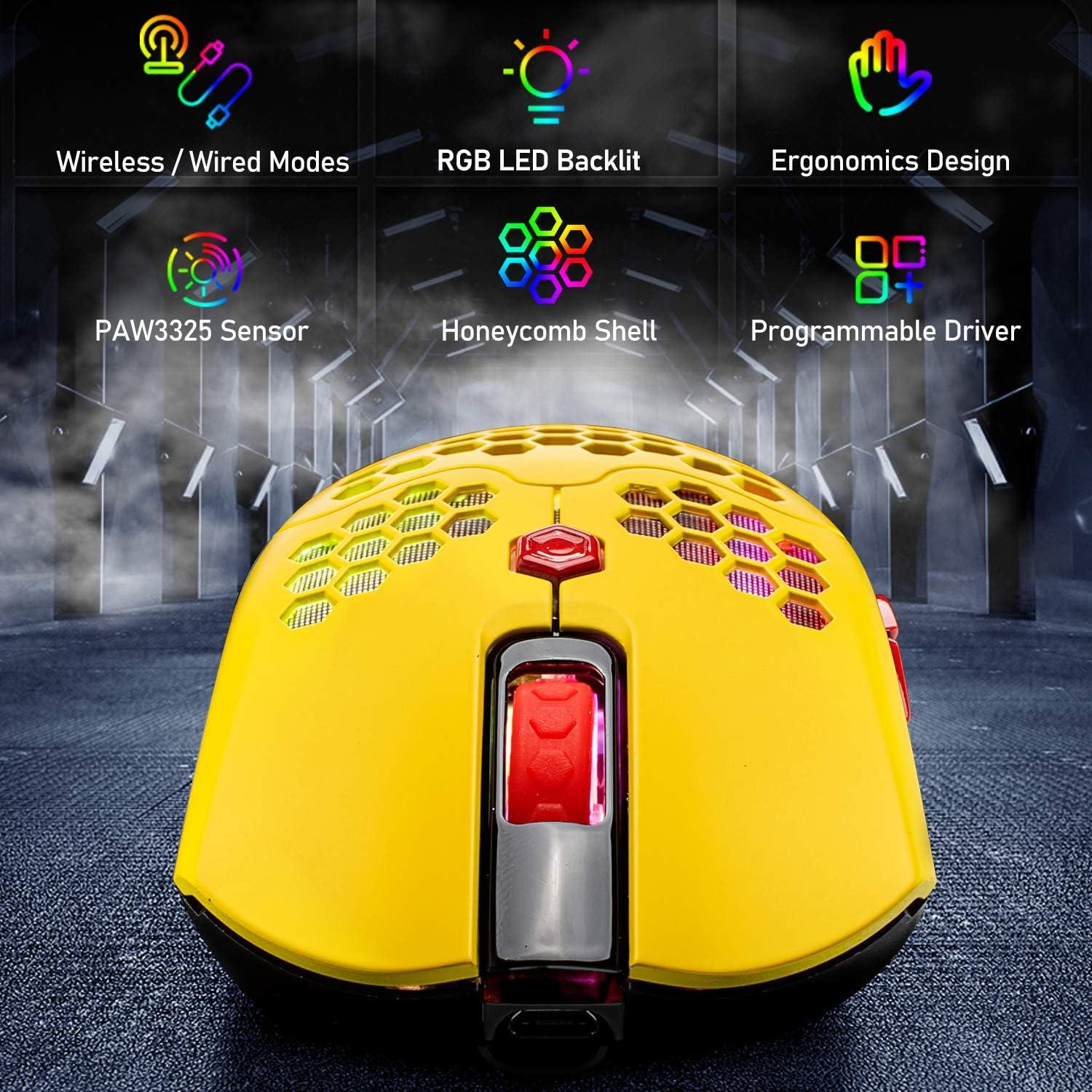 Ratón Gaming Inalámbrico Mamba Snake 12000 DPI RGB Amarillo
