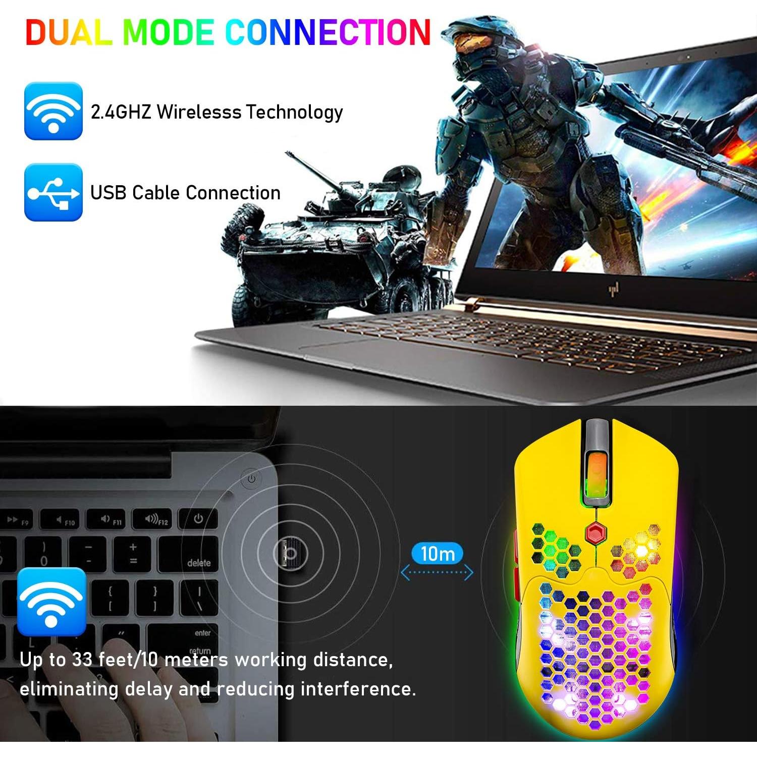 Ratón Gaming Inalámbrico Mamba Snake 12000 DPI RGB Amarillo