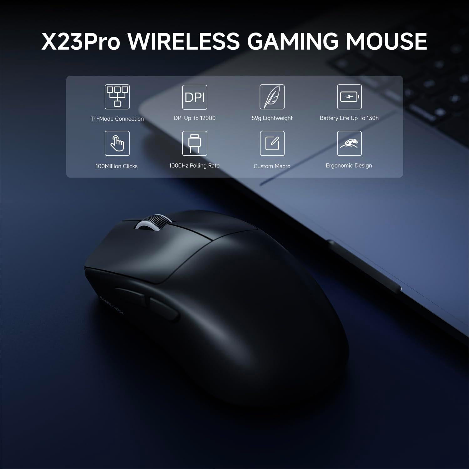 Ratón Inalámbrico EWEADN X23Pro 12000 DPI Recargable Negro