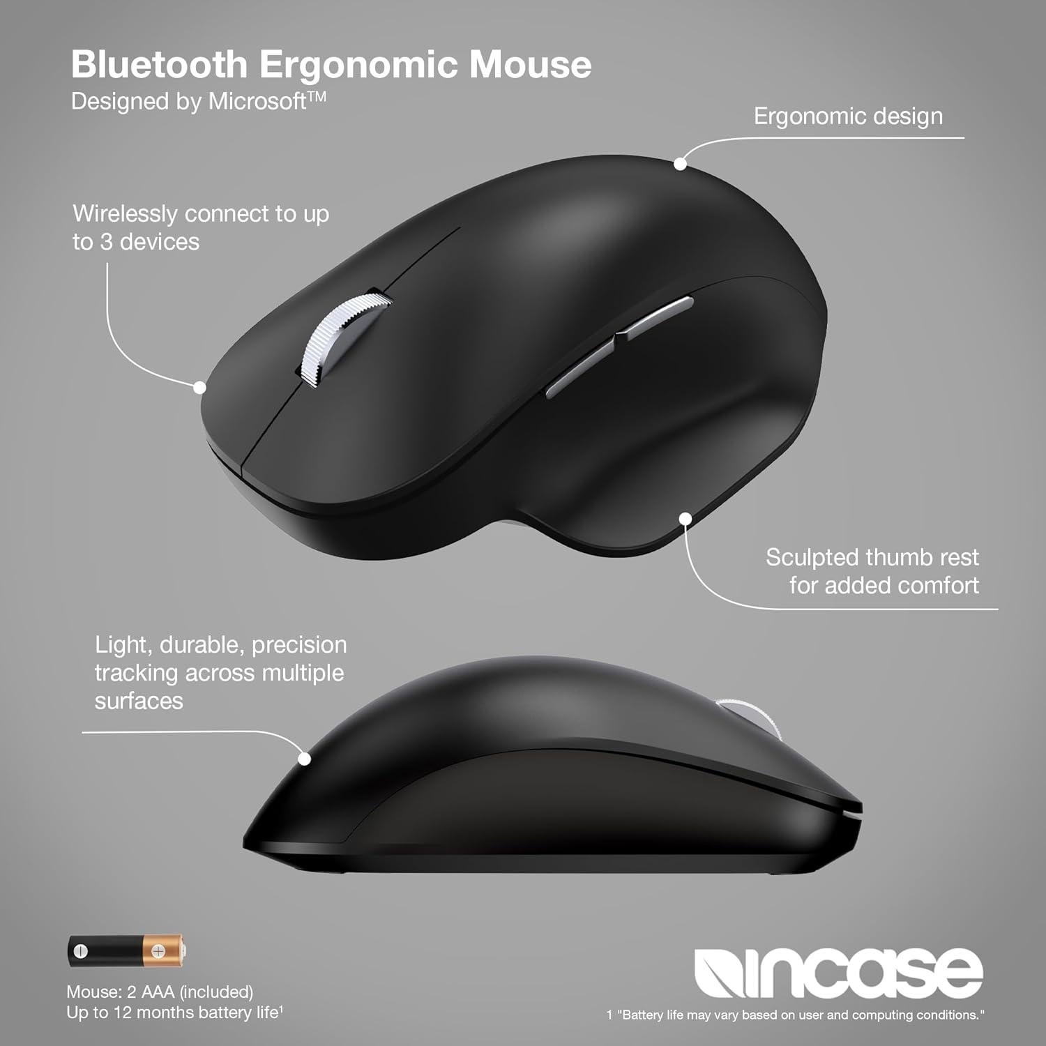Mouse Ergonómico Bluetooth Incase Microsoft Negro 15 Meses Batería
