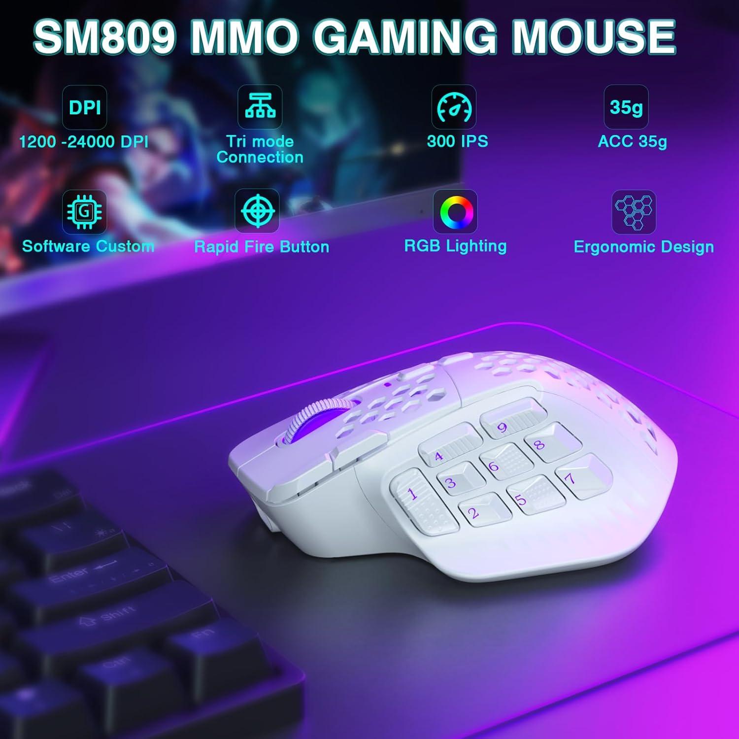 Ratón Gaming Inalámbrico SOLAKAKA SM809 Pro 24000 DPI RGB