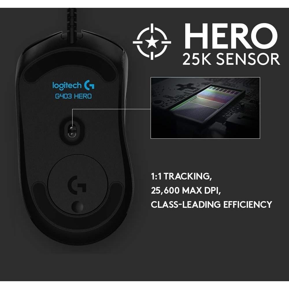 Ratón Gaming Logitech G403 Hero 25K RGB 181g Cable 2.1m