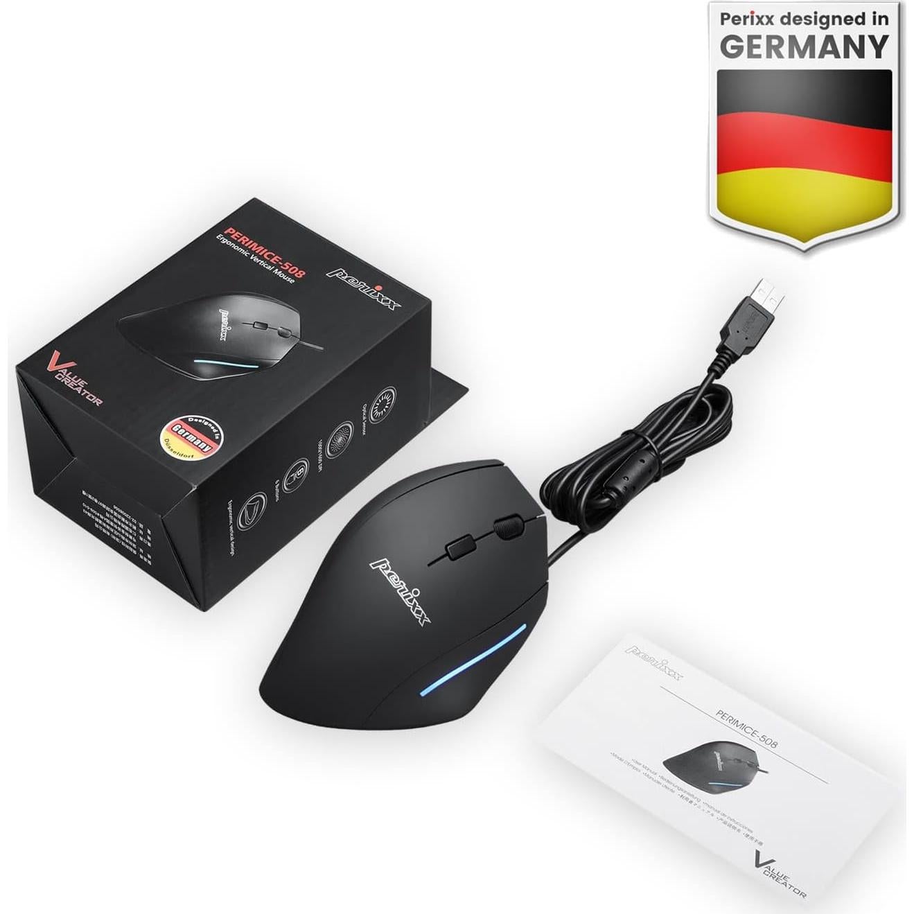 Ratón Ergonómico Vertical Perixx PERIMICE-508 USB 1000/1600 dpi