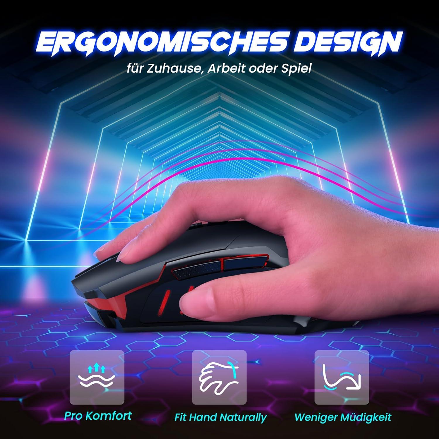 RisoPhy Ratón Gaming Inalámbrico 8000 DPI Ergonomico