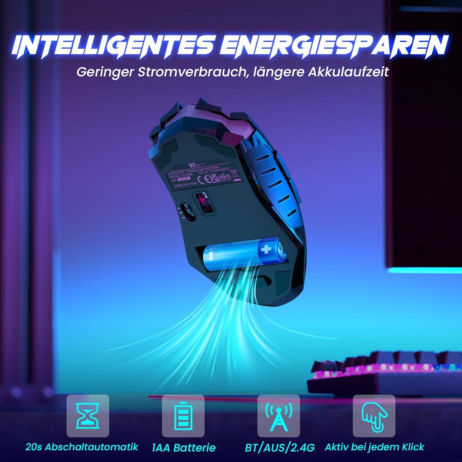 RisoPhy Ratón Gaming Inalámbrico 8000 DPI Ergonomico