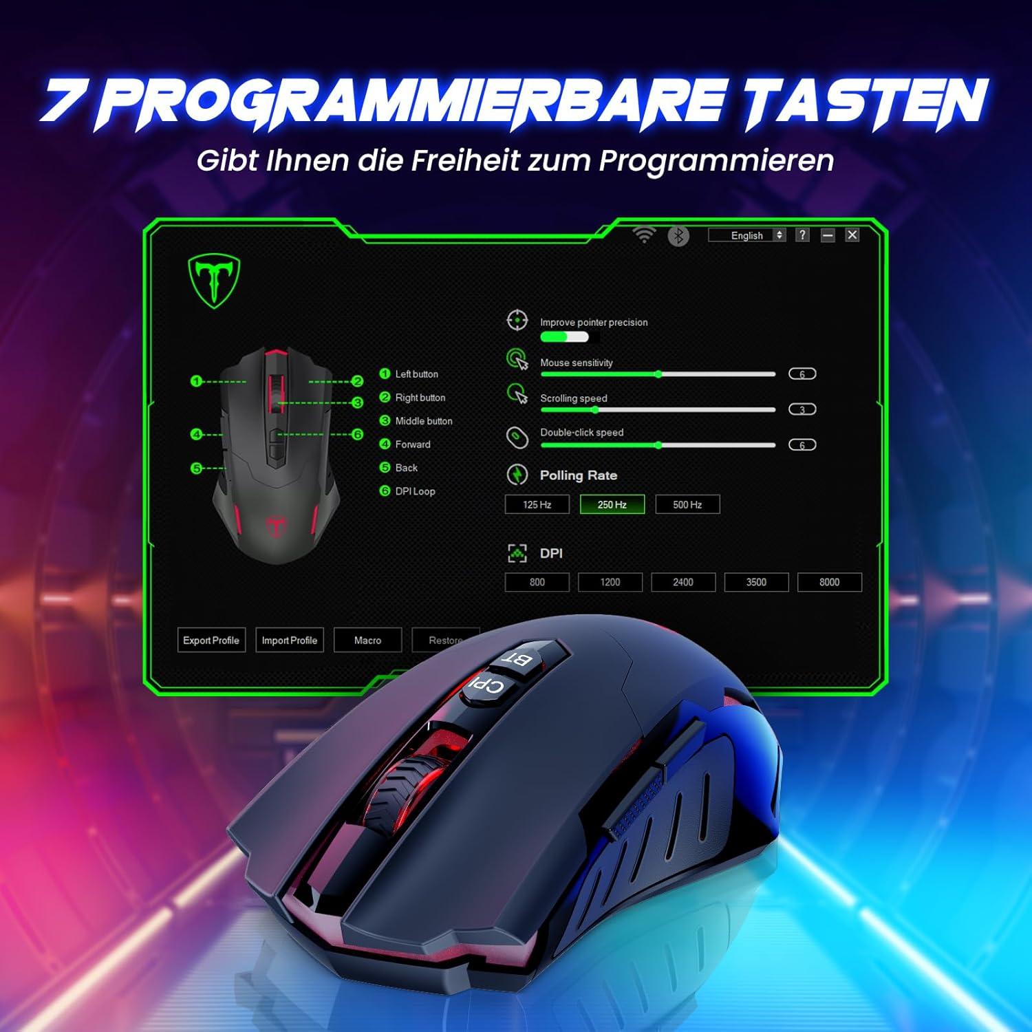 RisoPhy Ratón Gaming Inalámbrico 8000 DPI Ergonomico