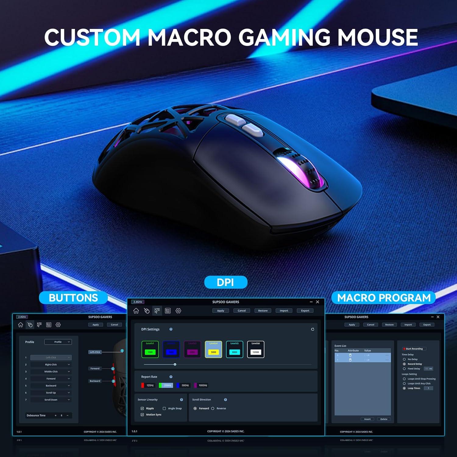 Ratón Gaming Inalámbrico FD M02 RGB 10000 DPI Recargable